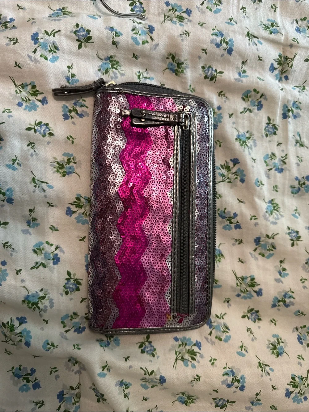 Nine West Pink and Silver Sequin Chevron Zip Wallet